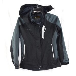 MOERDENG black & gray lined hoodred rain coat / jacket, size small